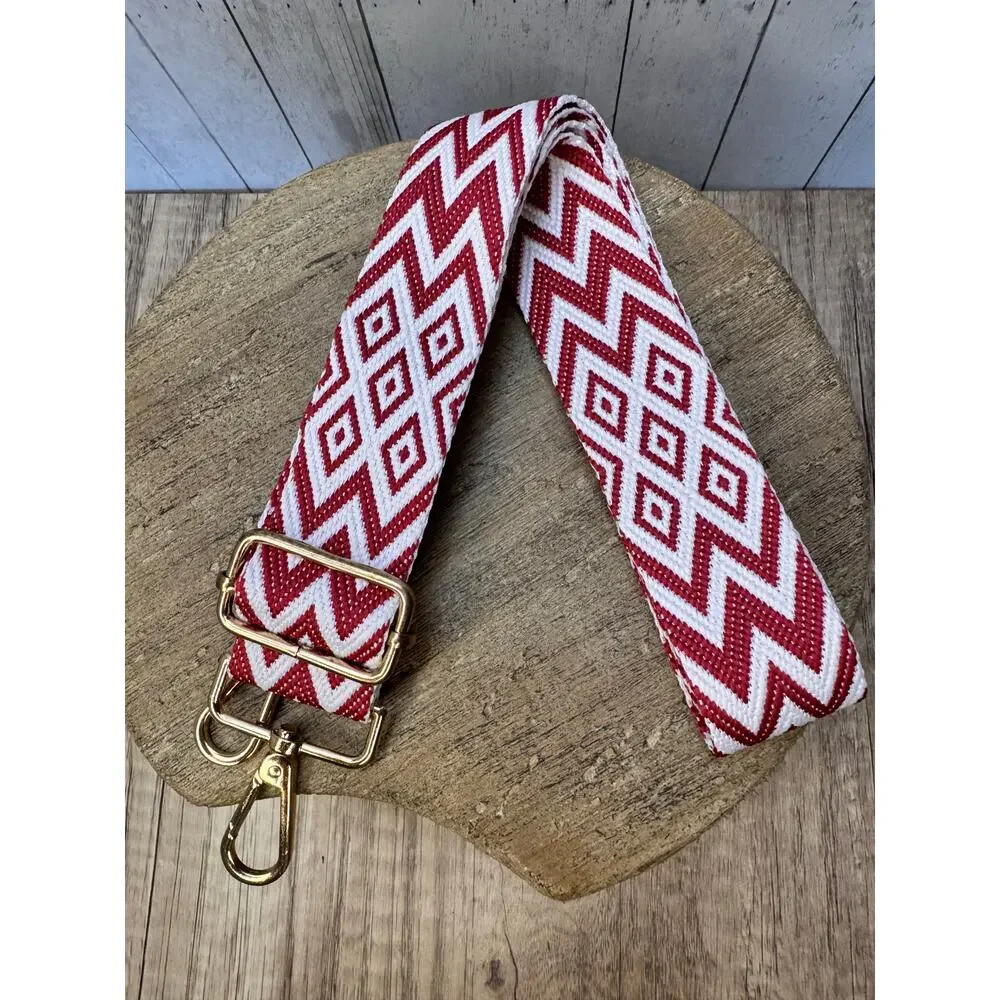 Red Purse Strap Wide Bag Strap Boho Crossbody Chevron Purse Strap